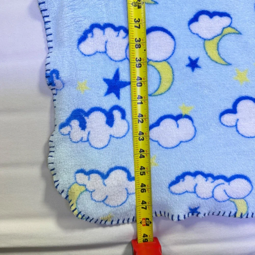 Celestial Moon Stars Clouds Blue Fleece Throw Blanket Whipstitch Edge 48x65